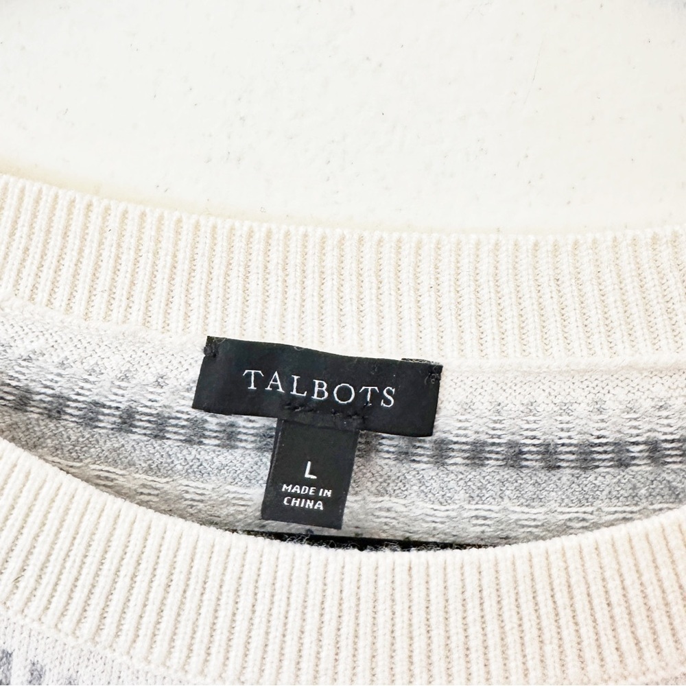 Talbots Deer Fair Isle Novelty Holiday Sweater Cream + Grey size L - Picture 4 of 5